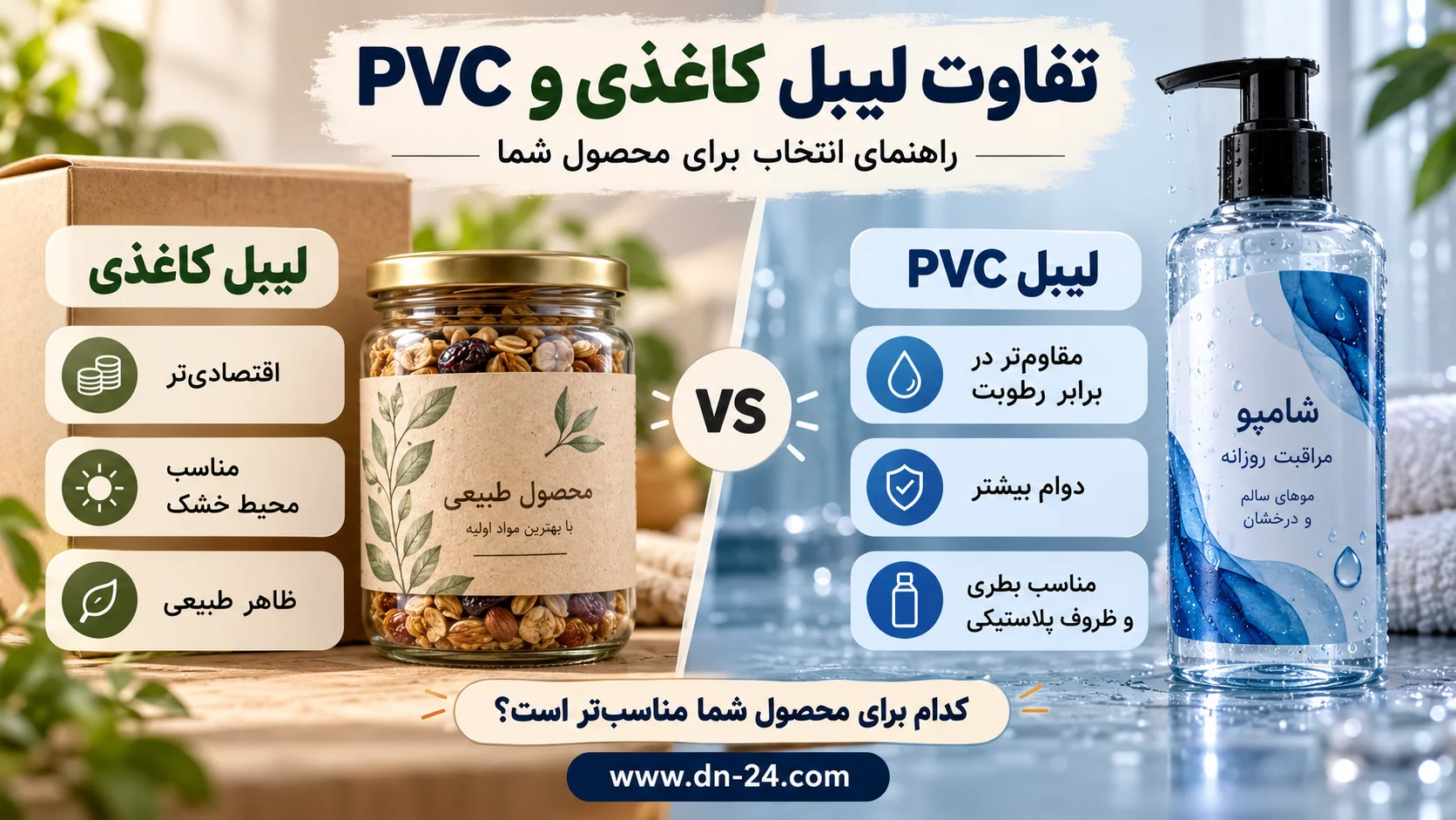 تفاوت لیبل کاغذی و PVC؛ راهنمای انتخاب برای محصول شما 2 مقایسه لیبل کاغذی و PVC